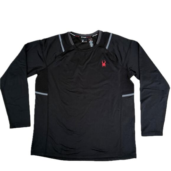 Spyder Active Men's Long Sleeve Tee T-Shirt ProWeb Microfleece Black Large NWOT - Picture 1 of 9